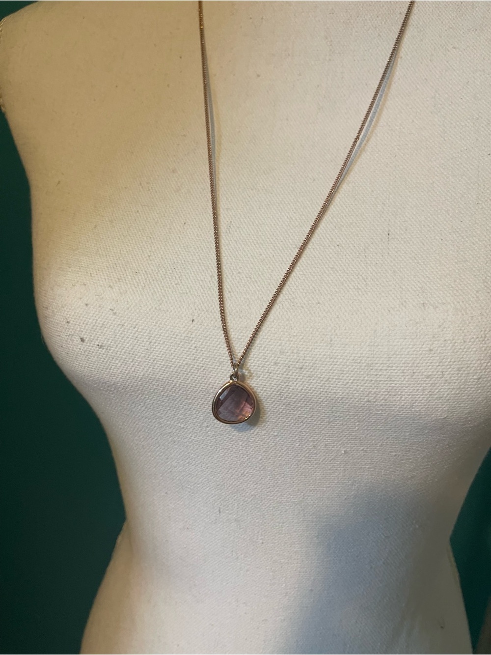 Rose Gold Pendant Necklace with Pink Stone